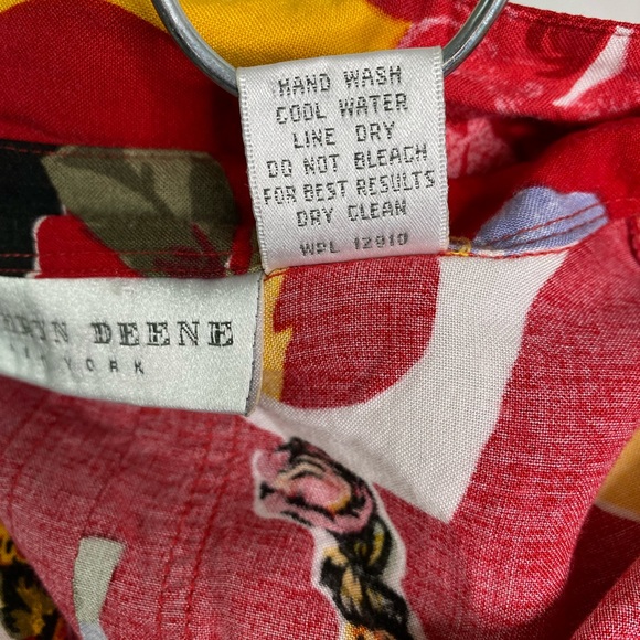 Vintage 80s Bold Abstract Floral Geometric Print Red Button Up Blouse Top XXL - Picture 7 of 7